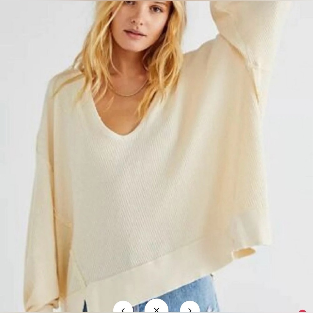 NWT Free People M Santa Clara Thermal in Alabaster White Top New V-Neck $78 ret. - Picture 4 of 7